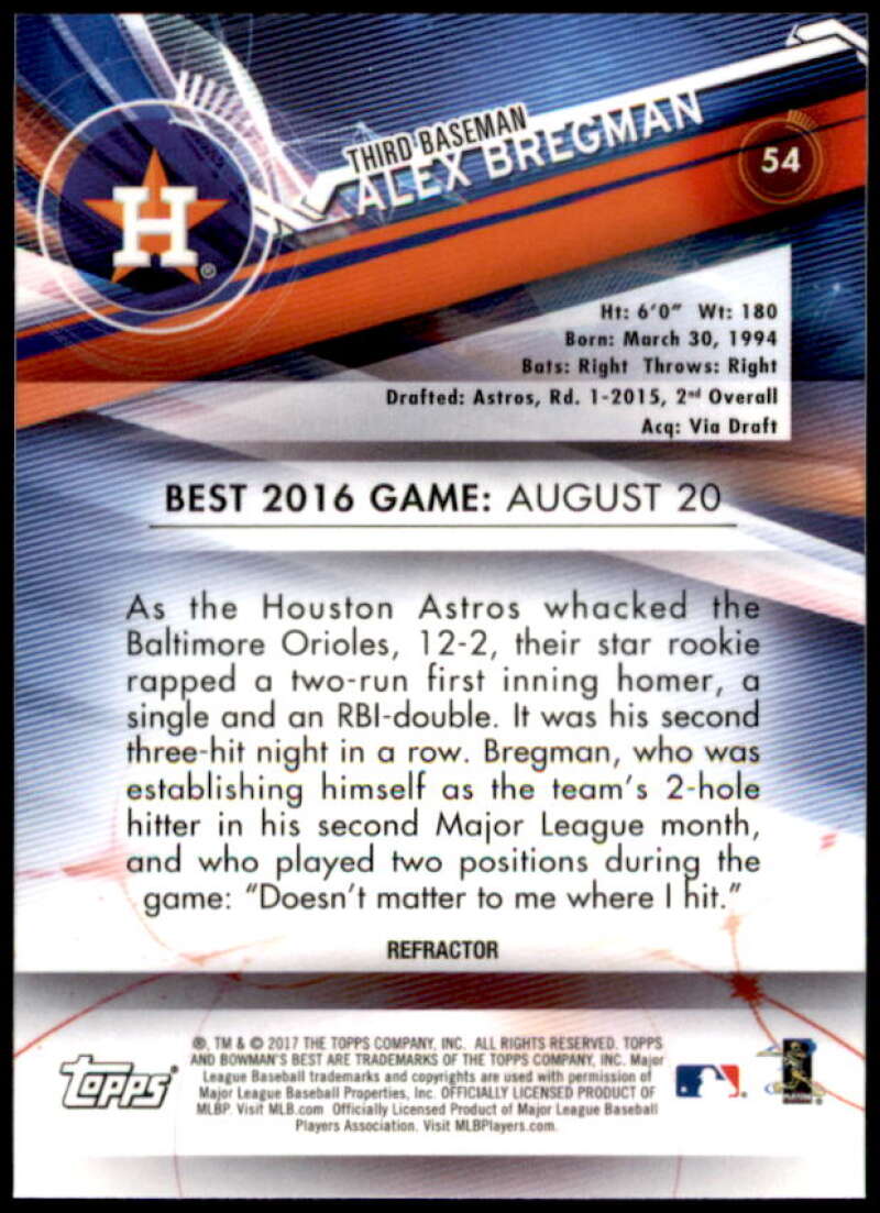 Alex Bregman Card 2017 Bowman's Best Refractors #54  Image 2