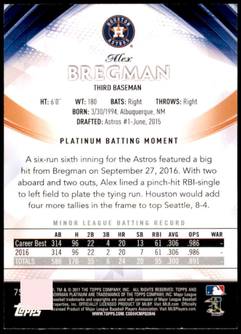 Alex Bregman Card 2017 Bowman Platinum #75  Image 2