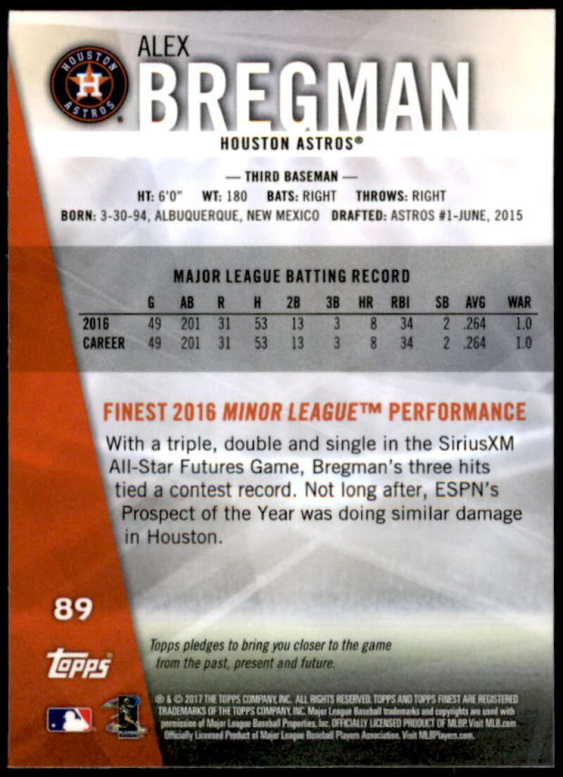 Alex Bregman Card 2017 Finest #89  Image 2