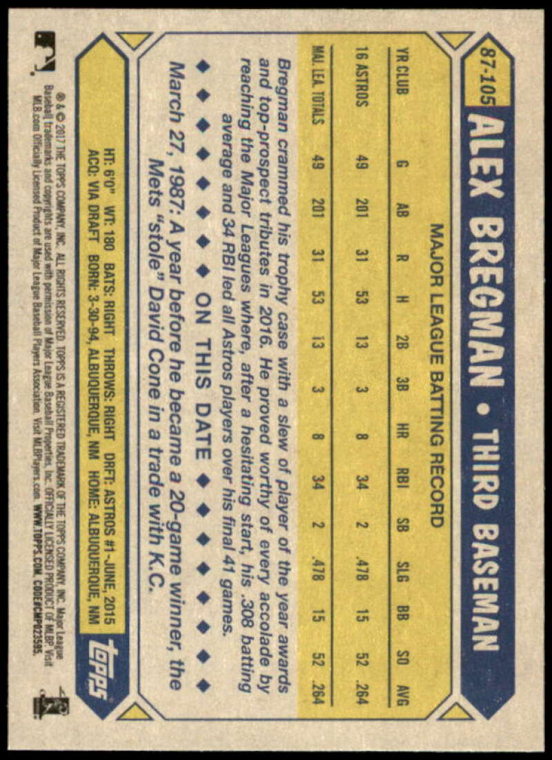 Alex Bregman Card 2017 Topps '87 Topps #87105  Image 2