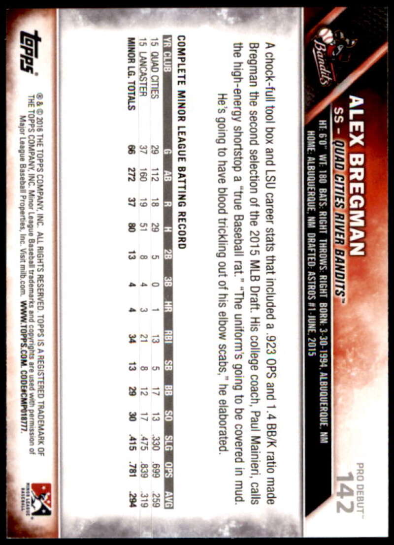 Alex Bregman Card 2016 Topps Pro Debut #142  Image 2