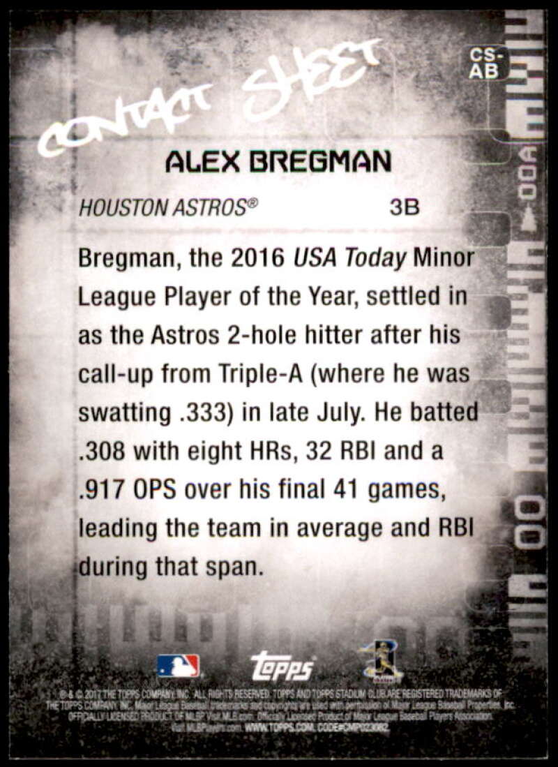 Alex Bregman Card 2017 Stadium Club Contact Sheet #CSAB  Image 2