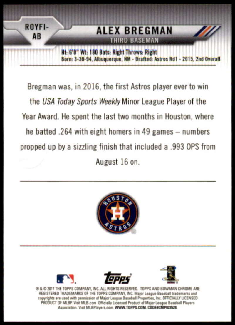 Alex Bregman Card 2017 Bowman Chrome Mega Box Roy Favorites Refractors #ROYFIAB  Image 2