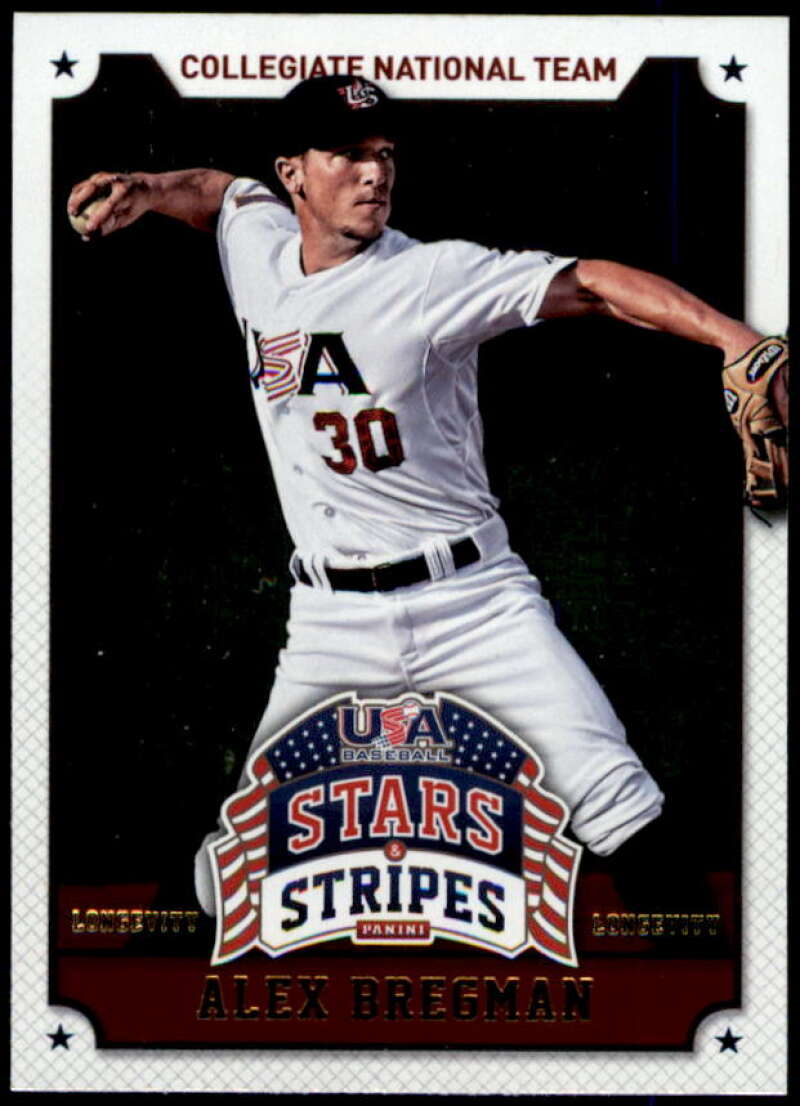 Alex Bregman Card 2015 USA Baseball Stars and Stripes Longevity Retail Gold #6  Image 1
