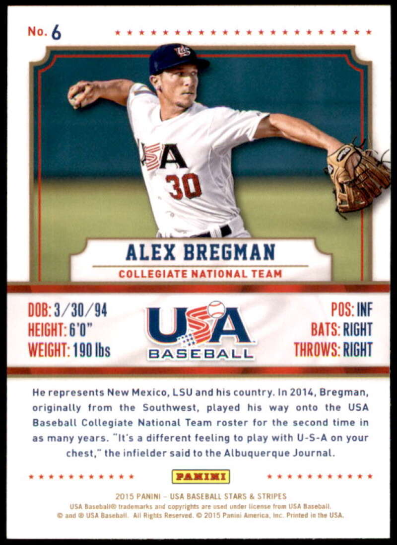 Alex Bregman Card 2015 USA Baseball Stars and Stripes Longevity Retail Gold #6  Image 2