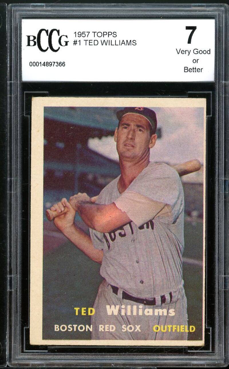 Ted Williams Card 1957 Topps #1 Boston Red Sox BGS BCCG 7 Image 1