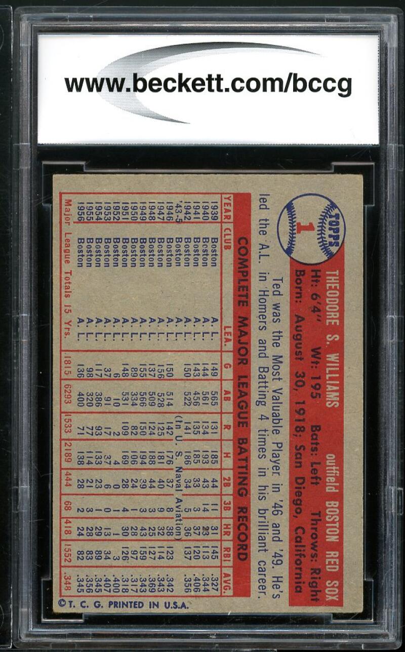 Ted Williams Card 1957 Topps #1 Boston Red Sox BGS BCCG 7 Image 2