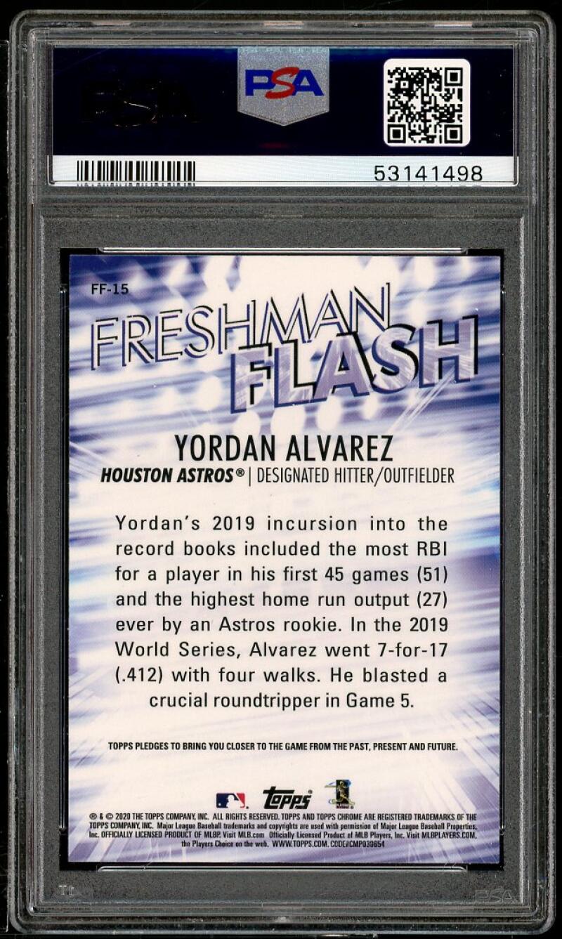 Yordan Alvarez Rookie Card 2020 Topps Chrome Freshman Flash #FF15 PSA 9 Image 2