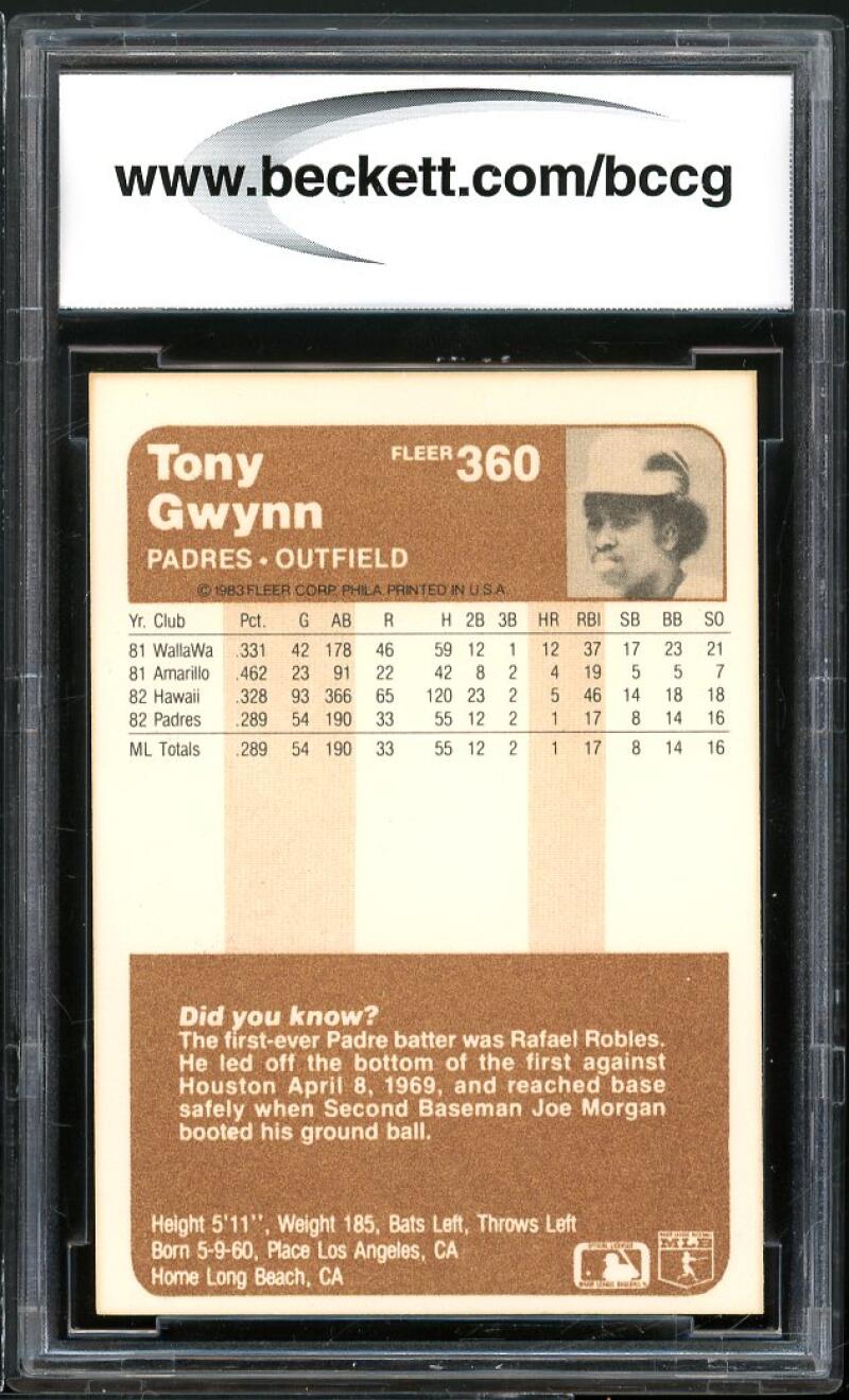 1983 fleer #360 TONY GWYNN san diego padres rookie card (CENTERED) BGS BCCG 8 Image 2