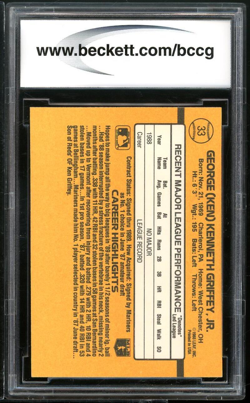 1989 Donruss #33 Ken Griffey Rookie Card BGS BCCG 9 Near Mint+ Image 2