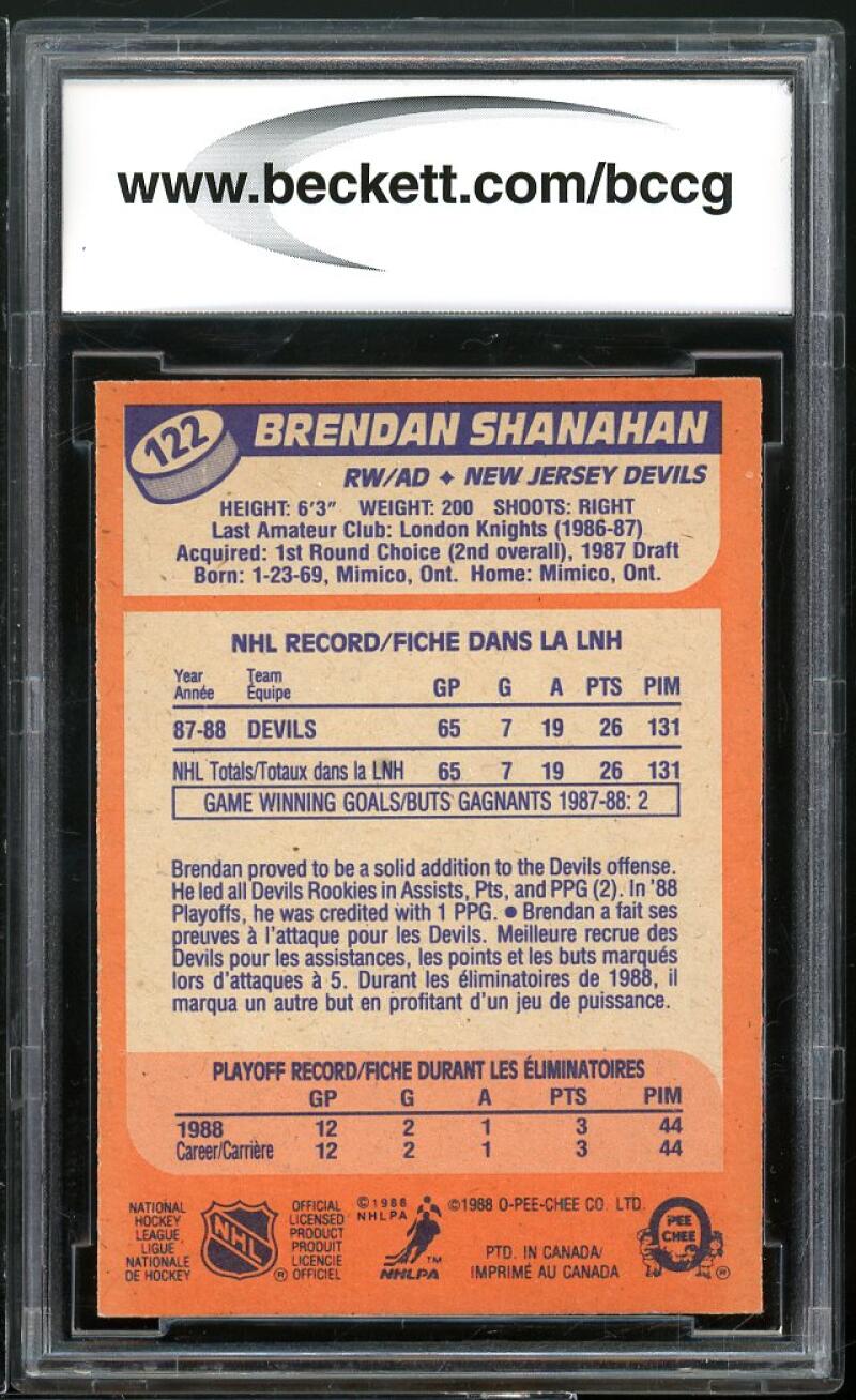 1988-89 O-Pee-Chee #122 Brendan Shanahan Rookie Card BGS BCCG 9 Near Mint+ Image 2