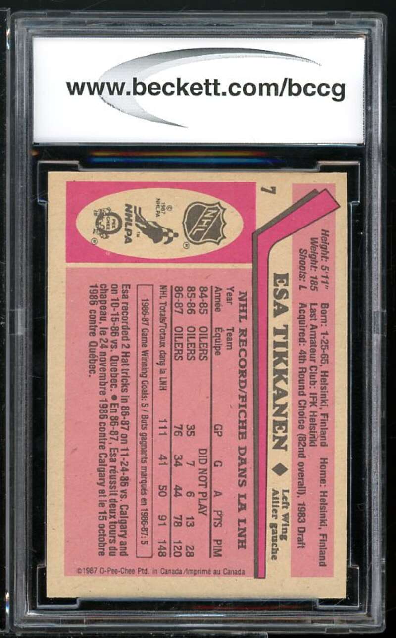 Esa Tikkanen Rookie Card 1987-88 O-Pee-Chee #7 BGS BCCG 9 Image 2