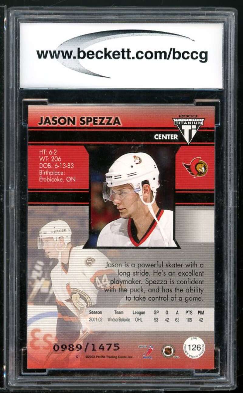 Jason Spezza Rookie Card 2002-03 Titanium Retail #126 BGS BCCG 9 Image 2