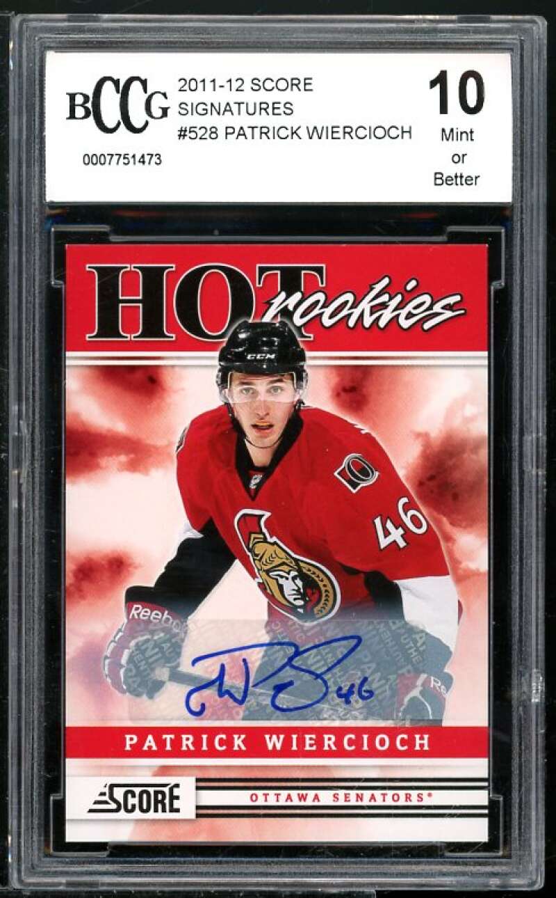 Patrick Wiercioch Rookie Card 2011-12 Score Signatures #528 BGS BCCG 10 Image 1