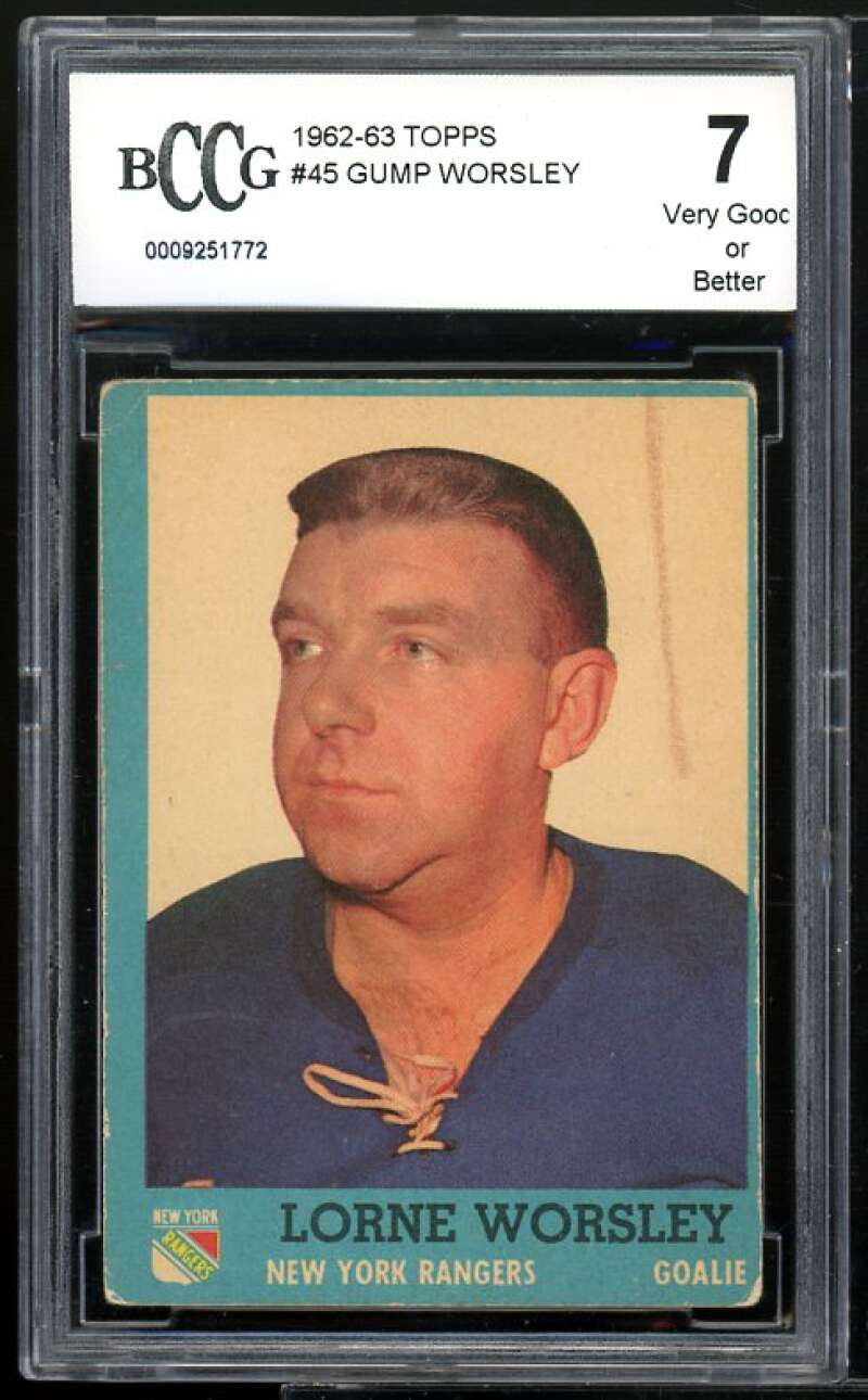 Gump Worsley Card 1962-63 Topps #45 BGS BCCG 7 Image 1