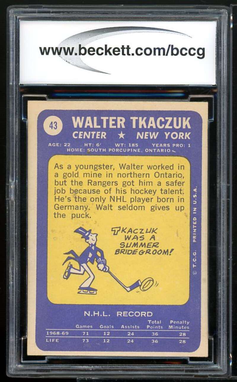Walt Tkaczuk Card 1969-70 Topps #43 BGS BCCG 8 Image 2