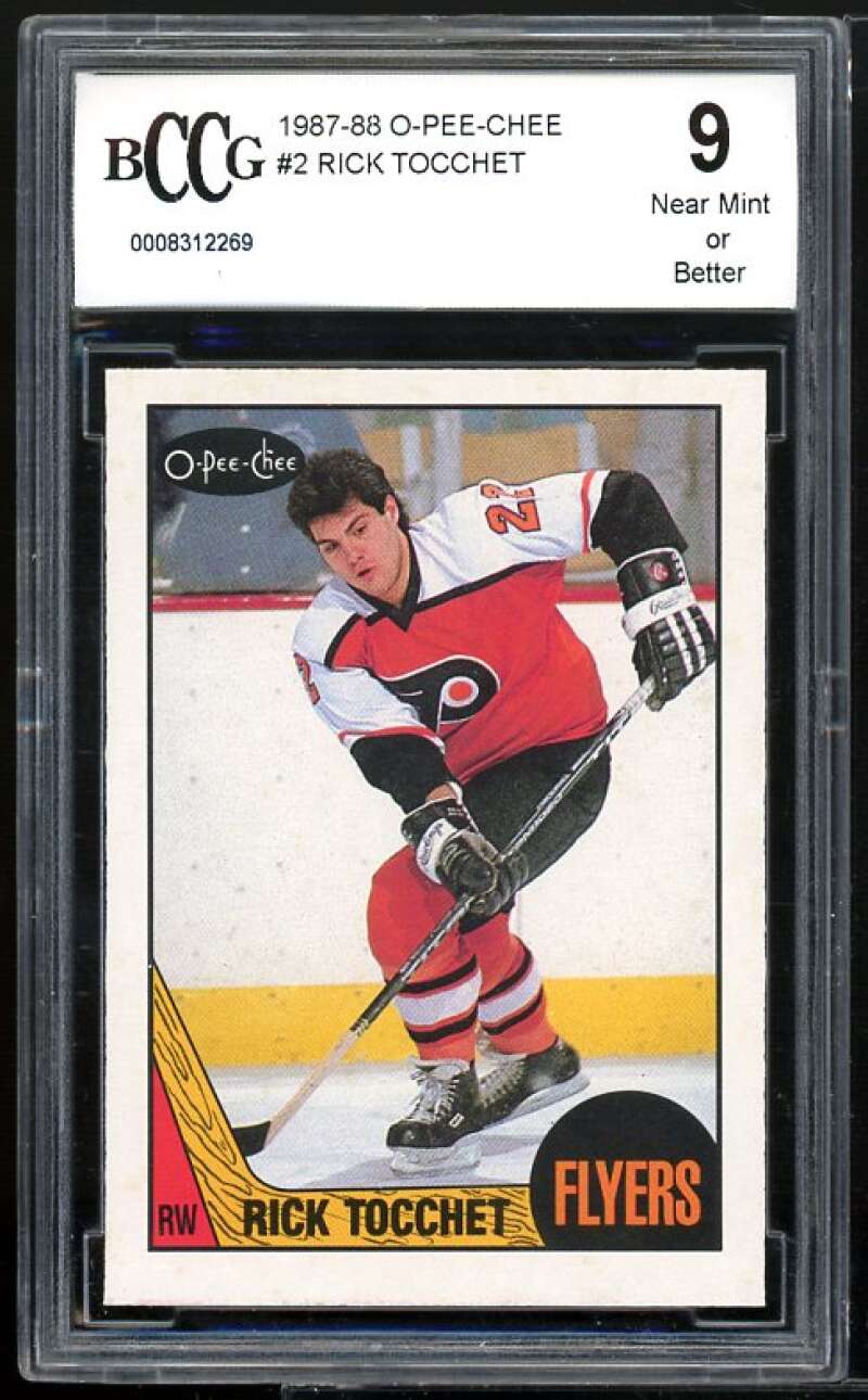Rick Tocchet Card 1987-88 O-Pee-Chee #2 BGS BCCG 9 Image 1