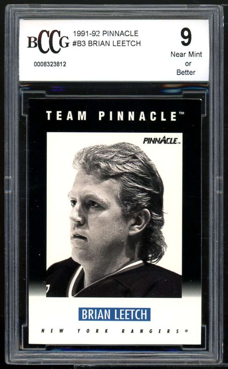 Brian Leetch Card 1991-92 Pinnacle Team Pinnacle #B3 BGS BCCG 9 Image 1