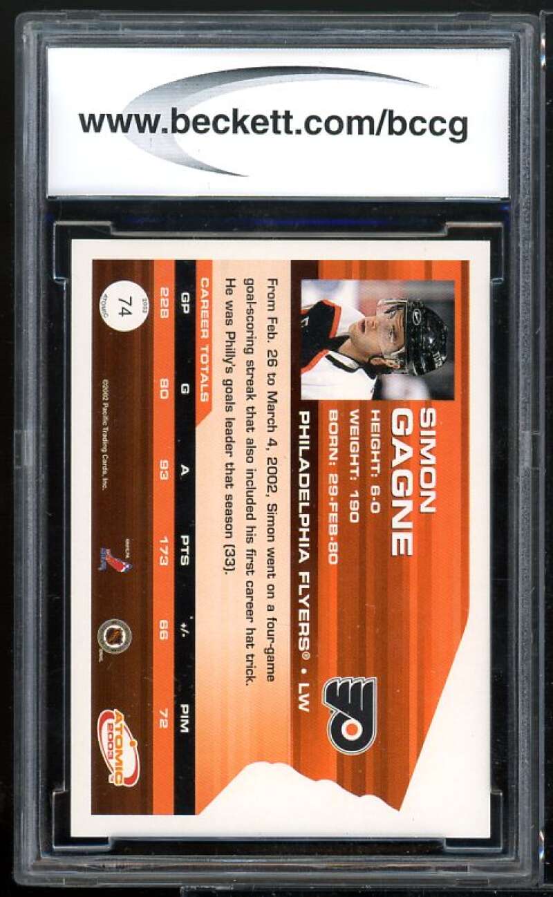 Simon Gagne Card 2002-03 Atomic Hobby Parallel #74 BGS BCCG 10 Image 2