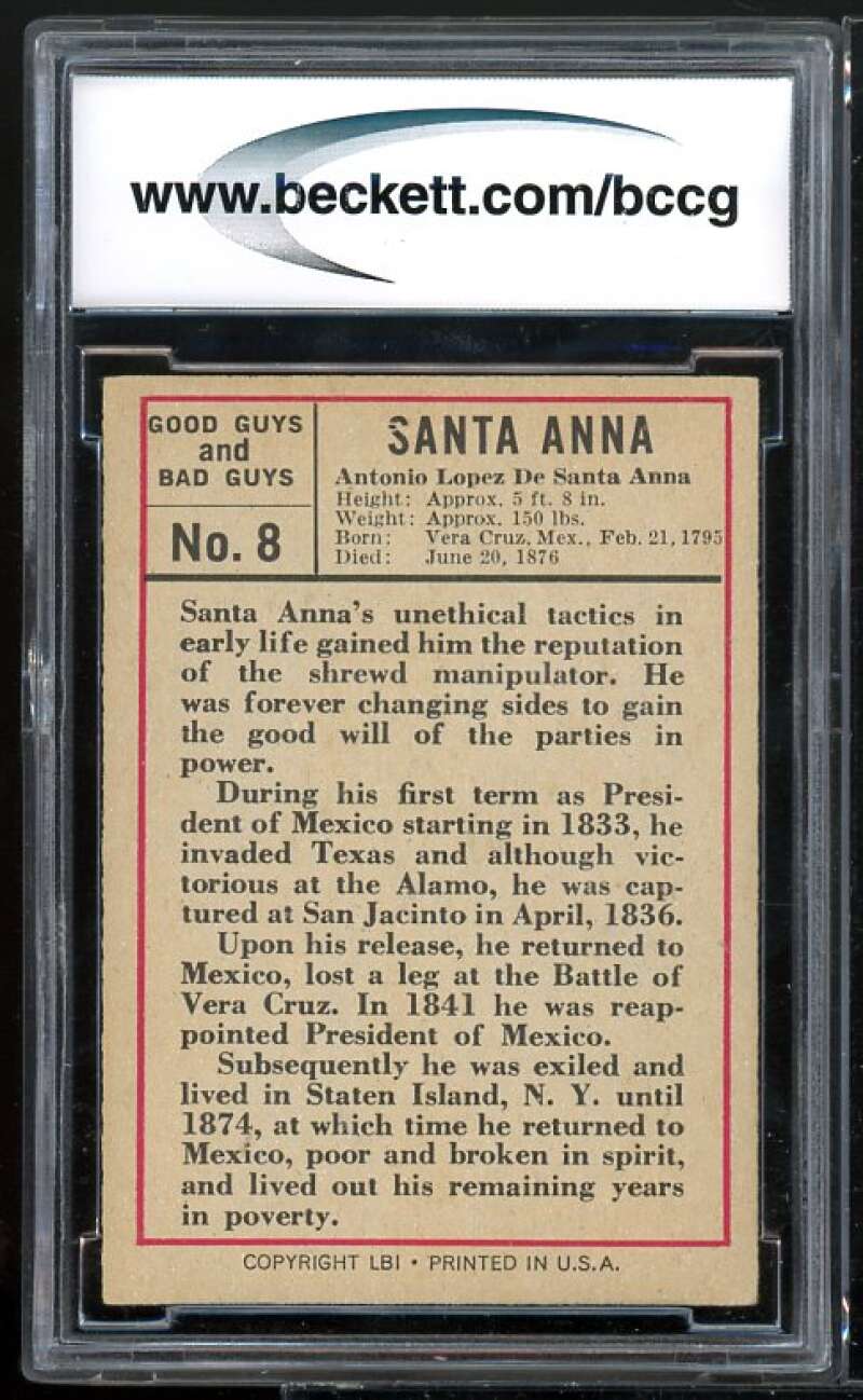 Santa Anna Card 1966 Good Guys And Bad Guys #8 BGS BCCG 9 Image 2