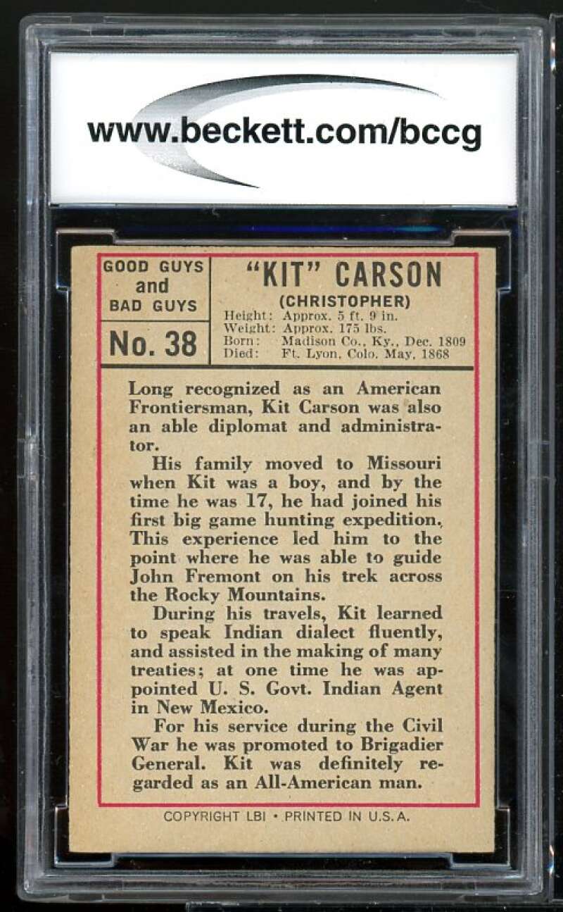 Kit Carson Card 1966 Good Guys And Bad Guys #38 BGS BCCG 9 Image 2