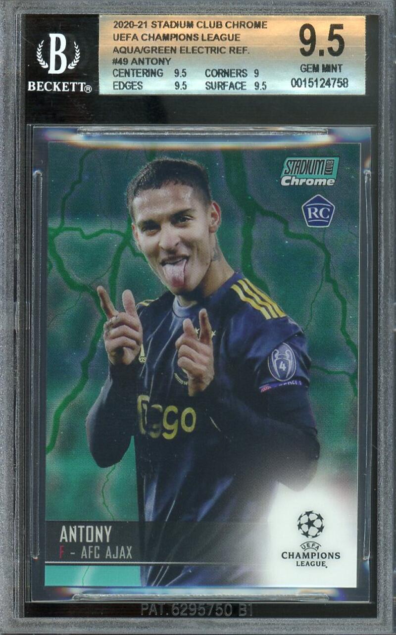 2020-21 Stadium Club Chrome UEFA CL Aqua/Green Electric Ref #49 Antony BGS 9.5 Image 1