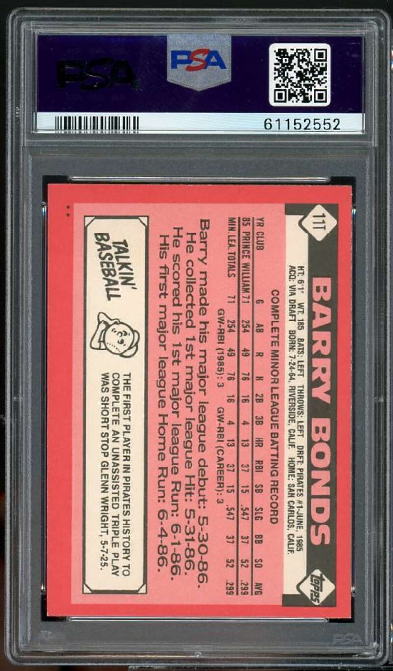 Barry Bonds Rookie Card 1986 Topps Traded #11T PSA 8 Image 2