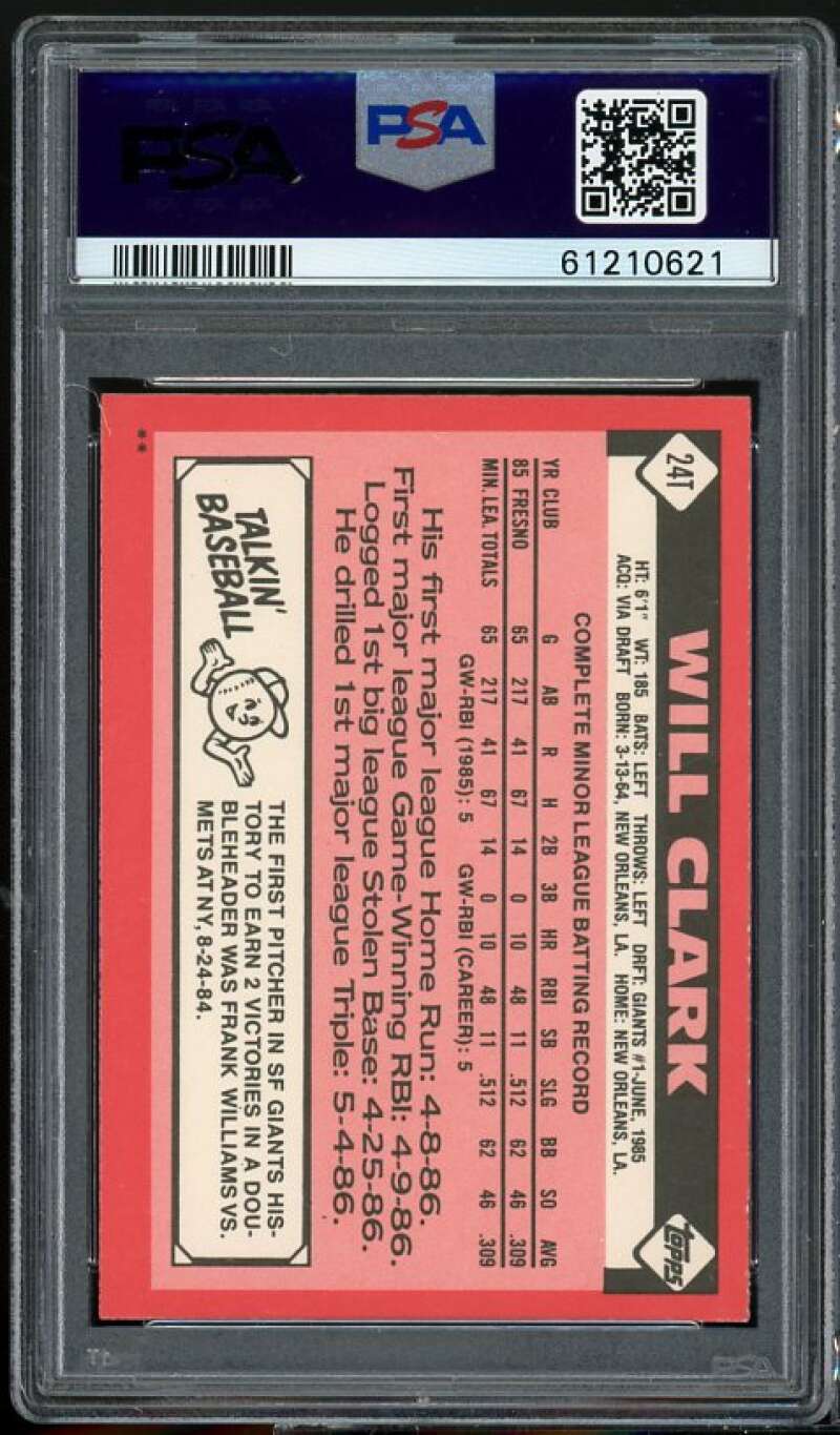 Will Clark Rookie Card 1986 Topps Traded #24T PSA 9 Image 2