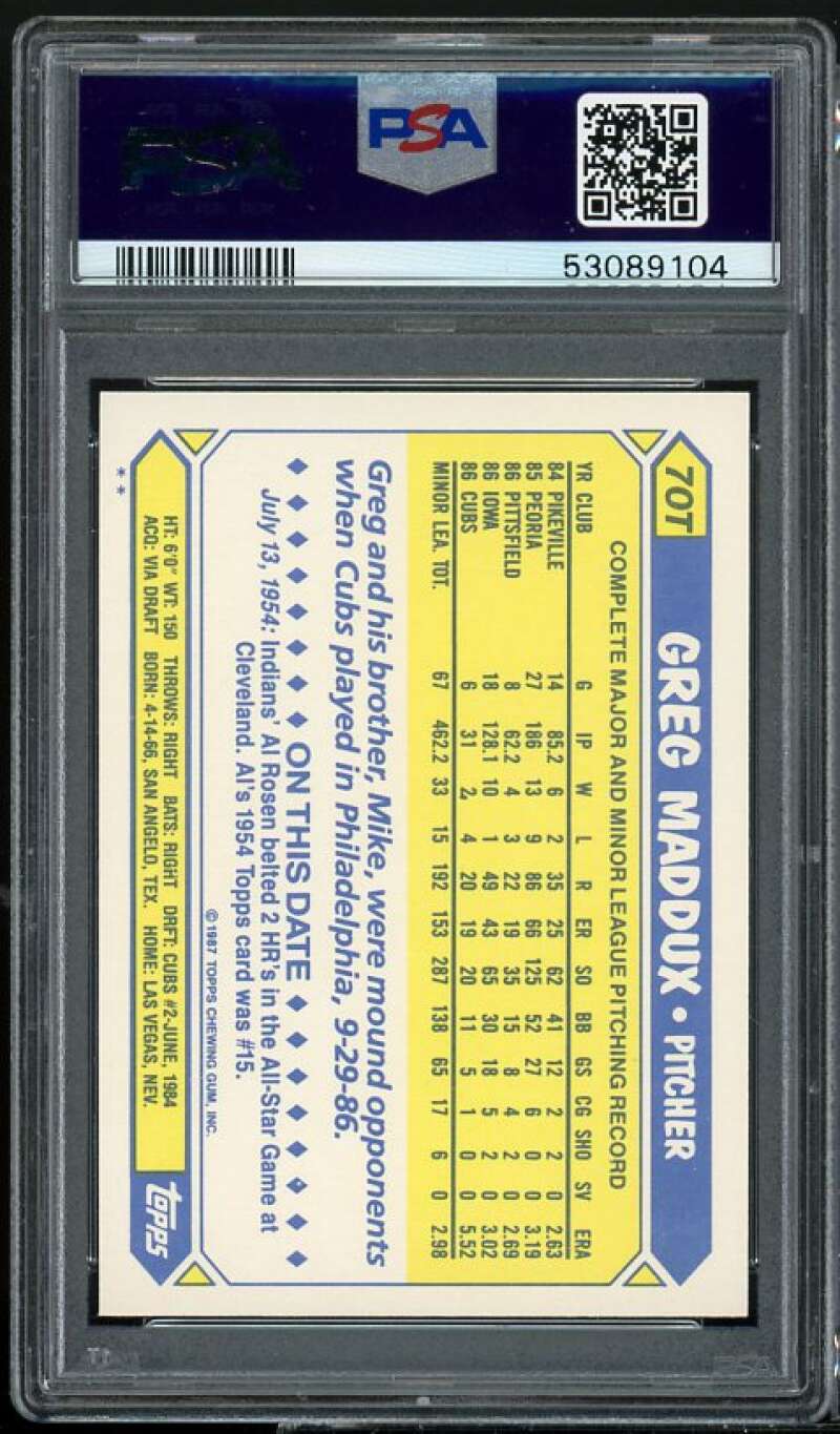 Greg Maddux Rookie Card 1987 Topps Traded #70T PSA 8 Image 2