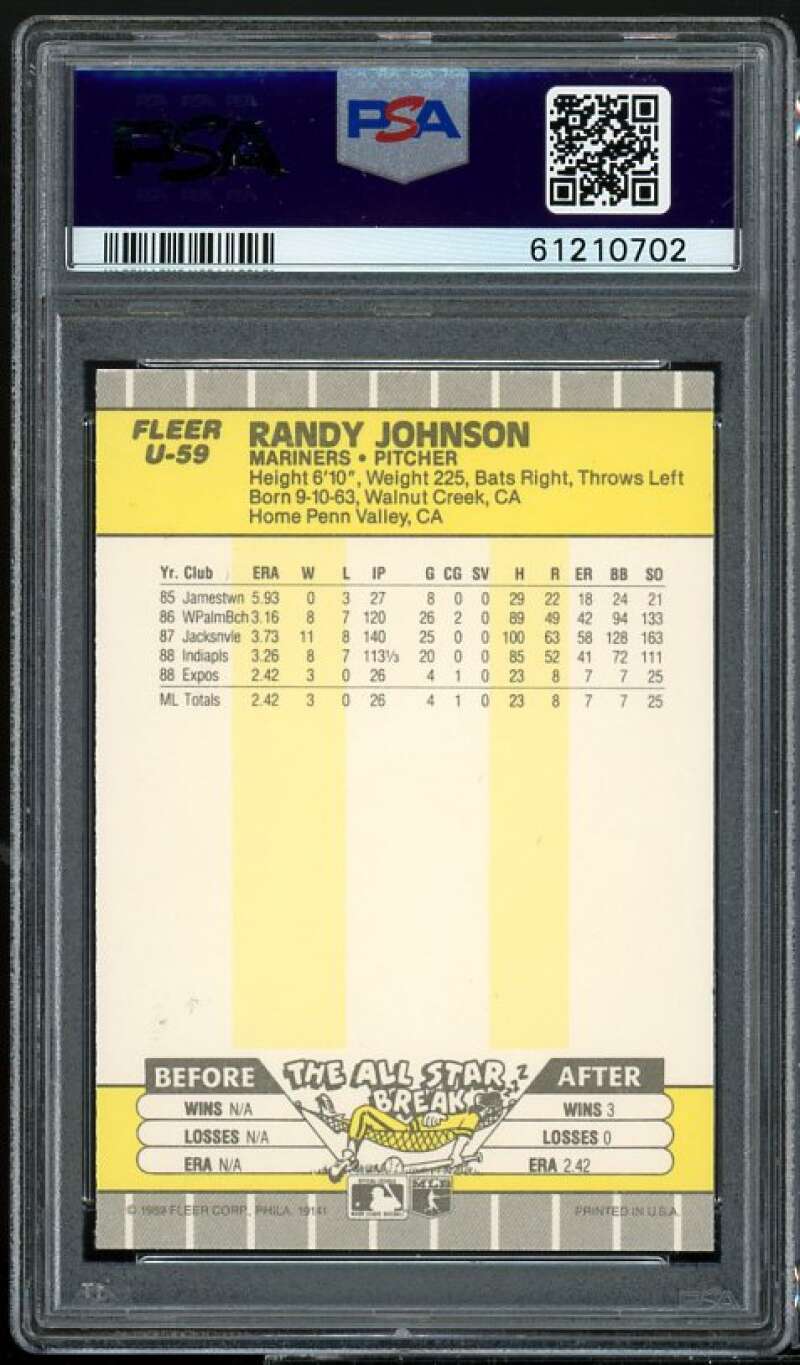 Randy Johnson Rookie Card 1989 Fleer Update #U-59 PSA 9 Image 2