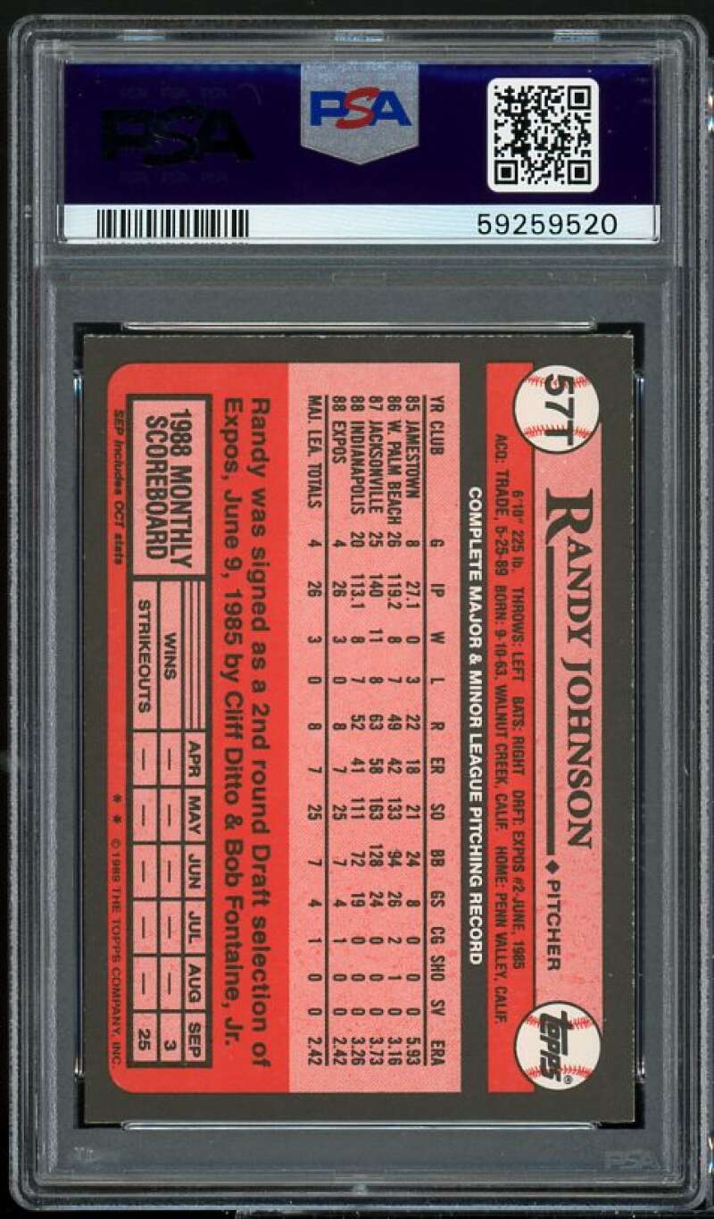 Randy Johnson Rookie Card 1989 Topps Traded #57T PSA 7 Image 2