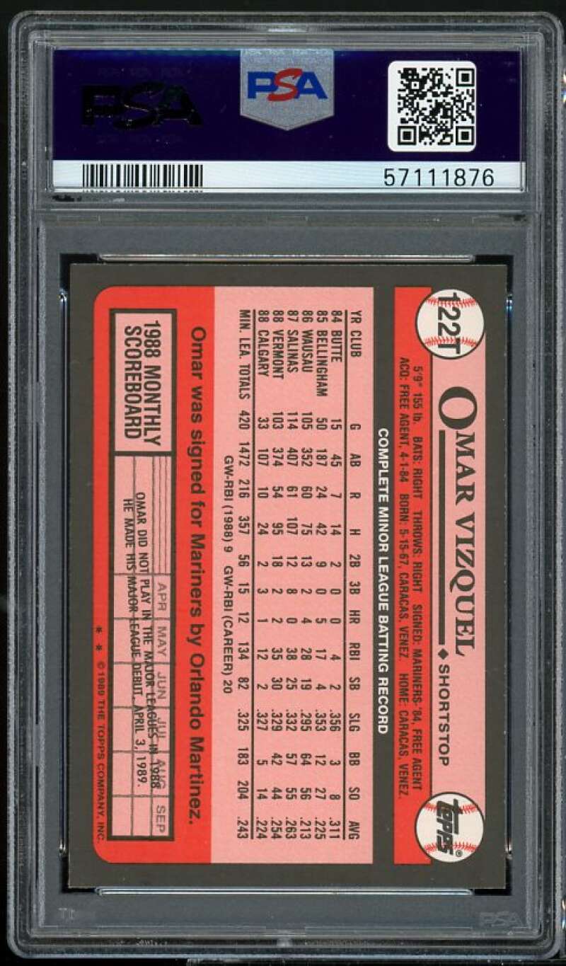 Omar Vizquel Rookie Card 1989 Topps Traded #122T PSA 9 Image 2