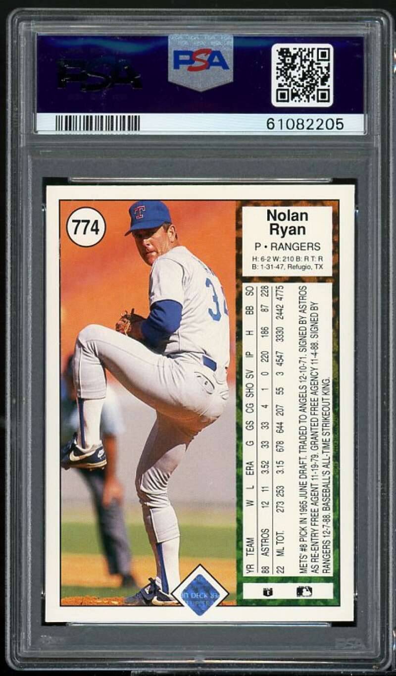 Nolan Ryan Card 1989 Upper Deck #774 PSA 9 Image 2