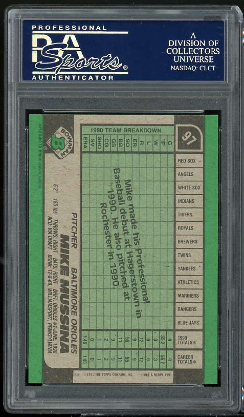 Mike Mussina Rookie Card 1991 Bowman #97 PSA 9 Image 2