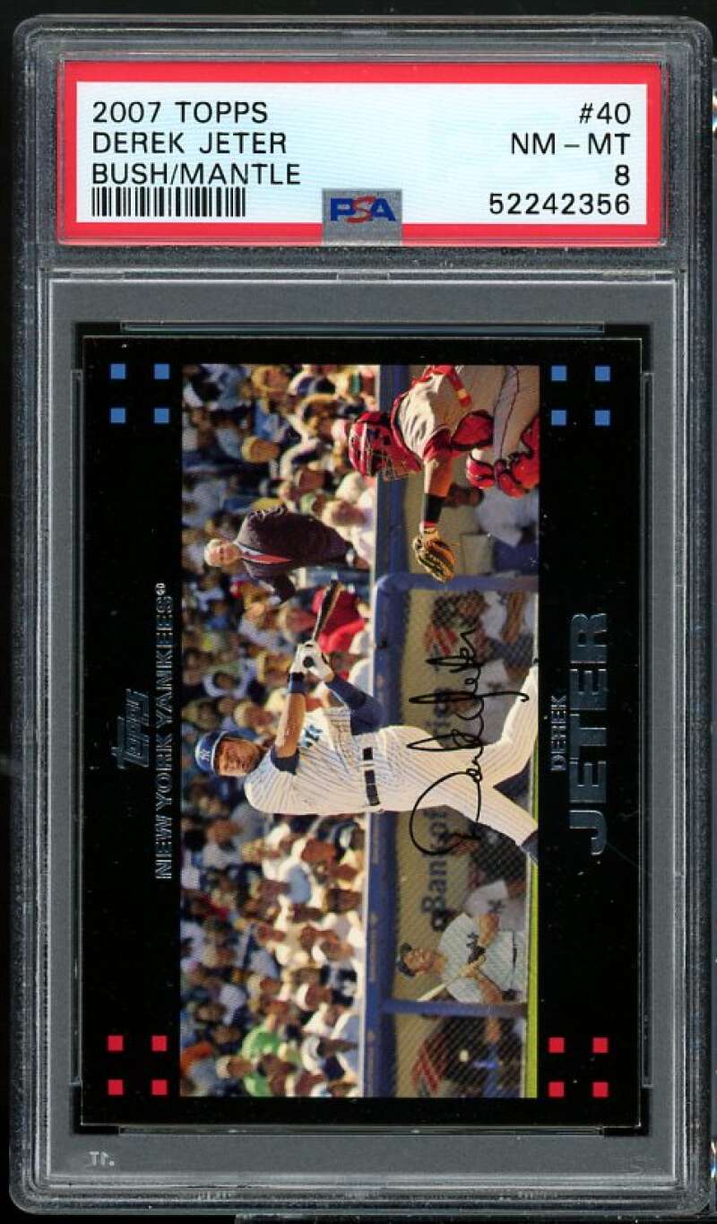 Derek Jeter /George Bush/ Mickey Mantle 2007 Topps #40 PSA 8 Image 1