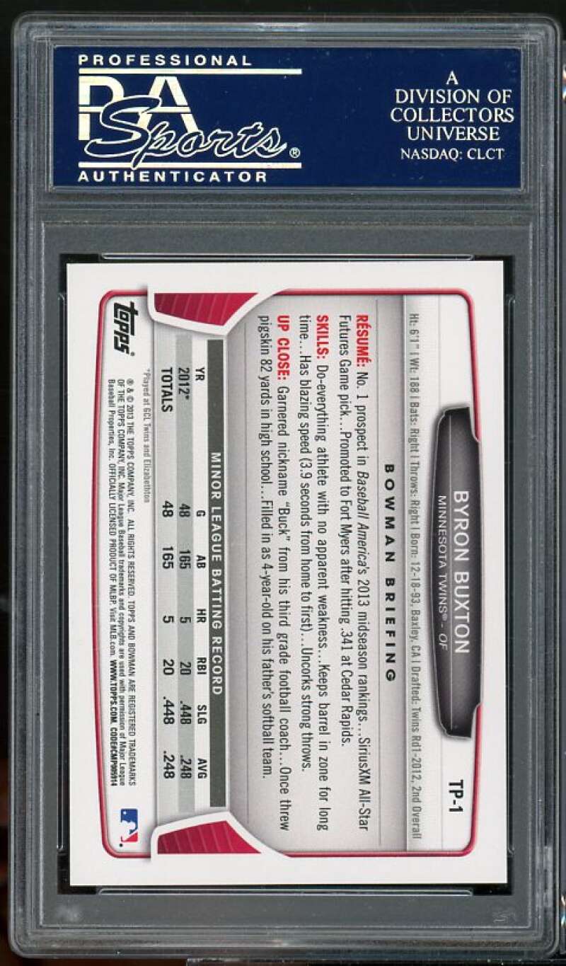 Byron Buxton Rookie Card 2013 Bowman Draft Picks Topps Prospects #TP-1 PSA 9 Image 2