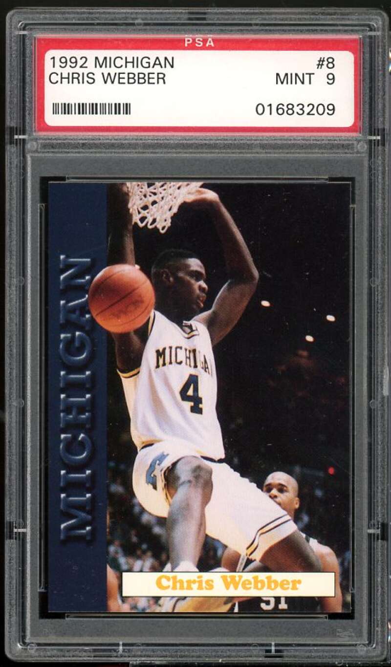 Chris Webber Rookie Card 1992 Michigan #8 PSA 9 Image 1