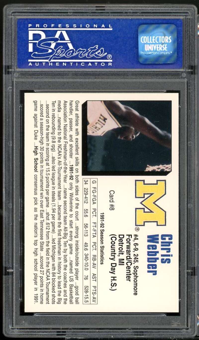 Chris Webber Rookie Card 1992 Michigan #8 PSA 9 Image 2