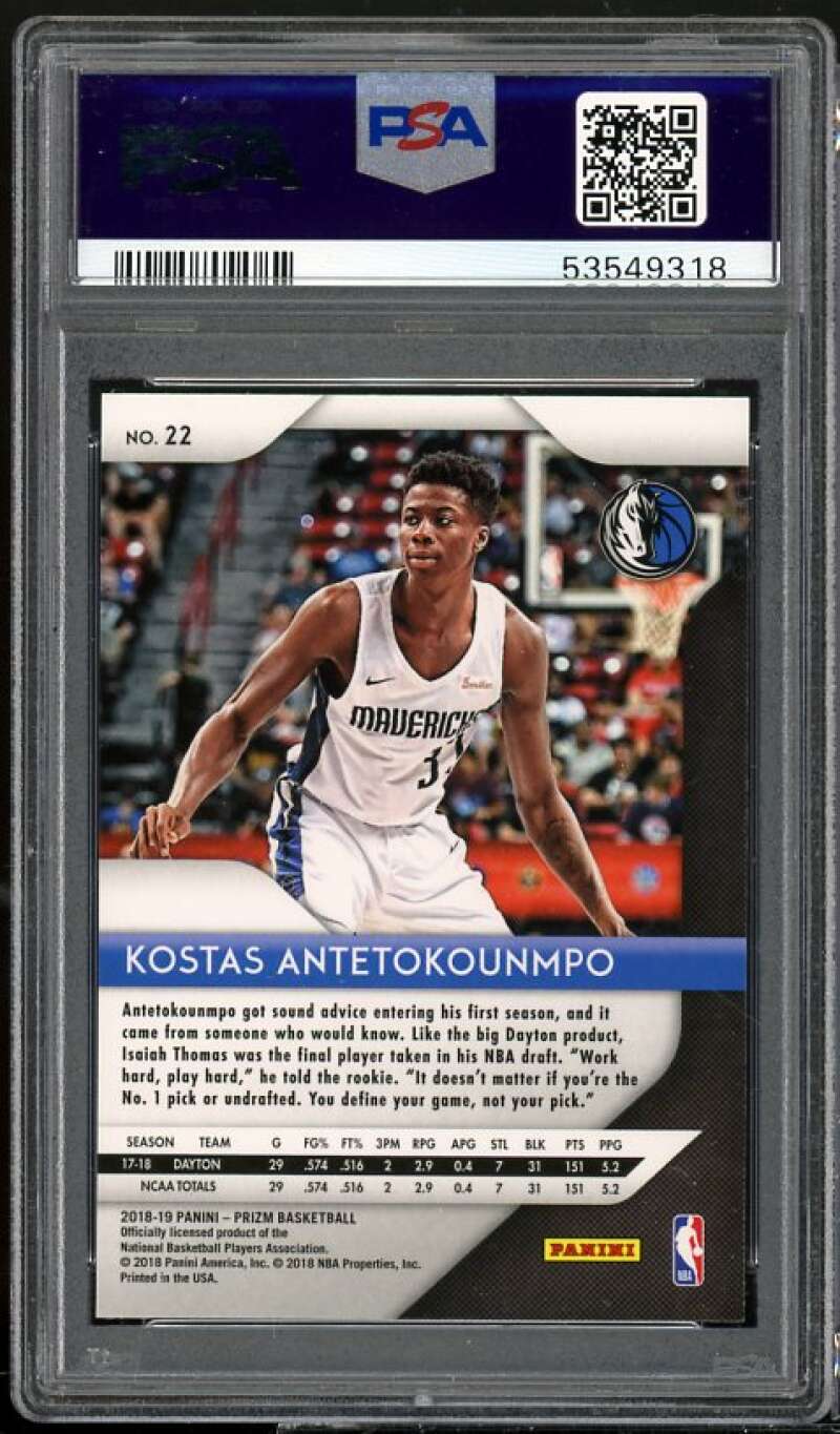 Kostas Antetokounmpo Rookie Card 2018-19 Panini Prizm #22 PSA 10 Image 2