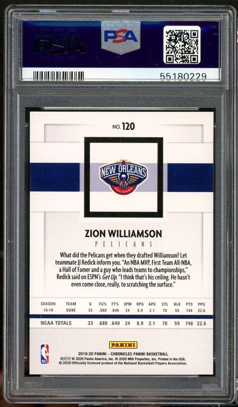 Zion Williamson Rookie Card 2019-20 Panini Chronicles #120 PSA 9 Image 2