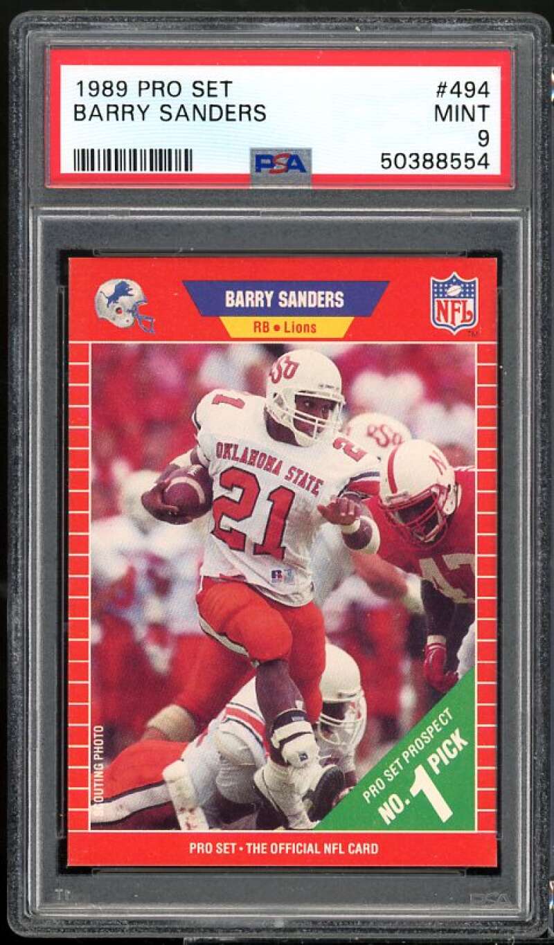 Barry Sanders Rookie Card 1989 Pro Set #494 PSA 9 Image 1