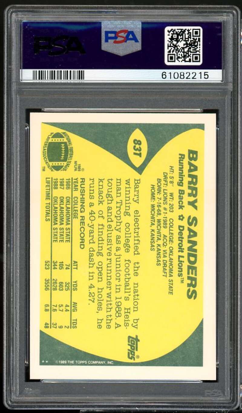 Barry Sanders Rookie Card 1989 Topps Traded #83T PSA 9 Image 2