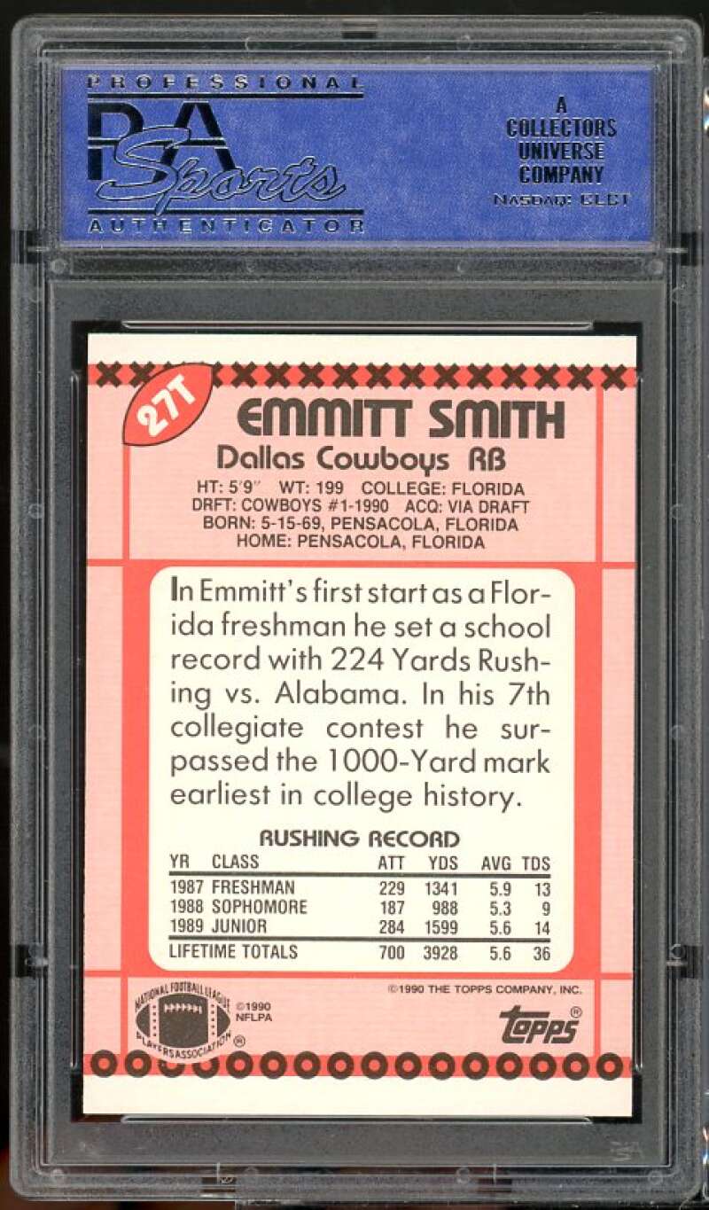 Emmitt Smith Rookie Card 1990 Topps Traded #27T PSA 9 Image 2