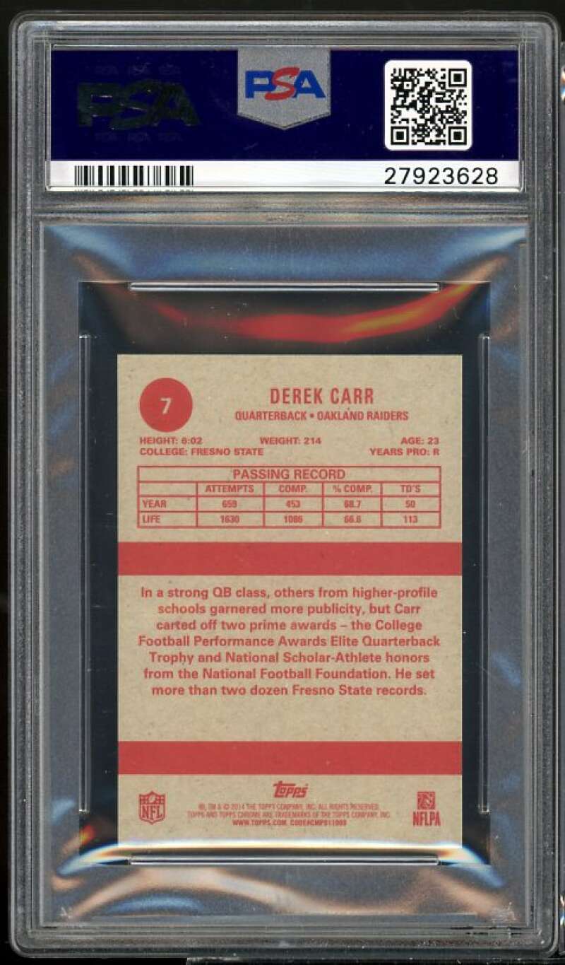 Derek Carr Rookie Card 2014 Topps Chrome 1963 Minis #7 PSA 9 Image 2