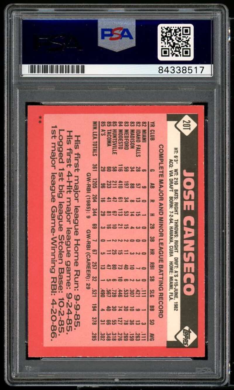 Jose Canseco Rookie Card 1986 Topps Traded #20T PSA/DNA Authentic Autograph Image 2