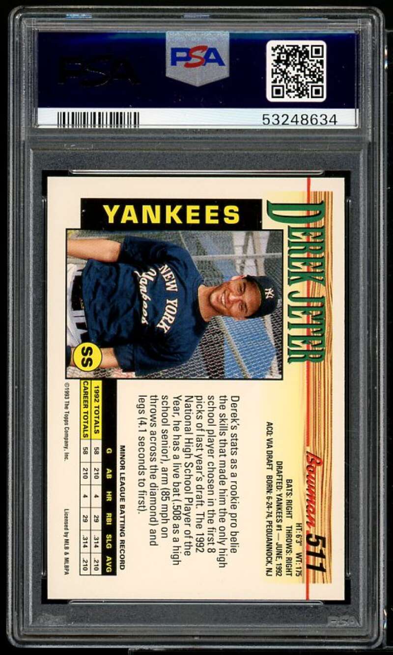 Derek Jeter Rookie Card 1993 Bowman #511 PSA 10 Image 2