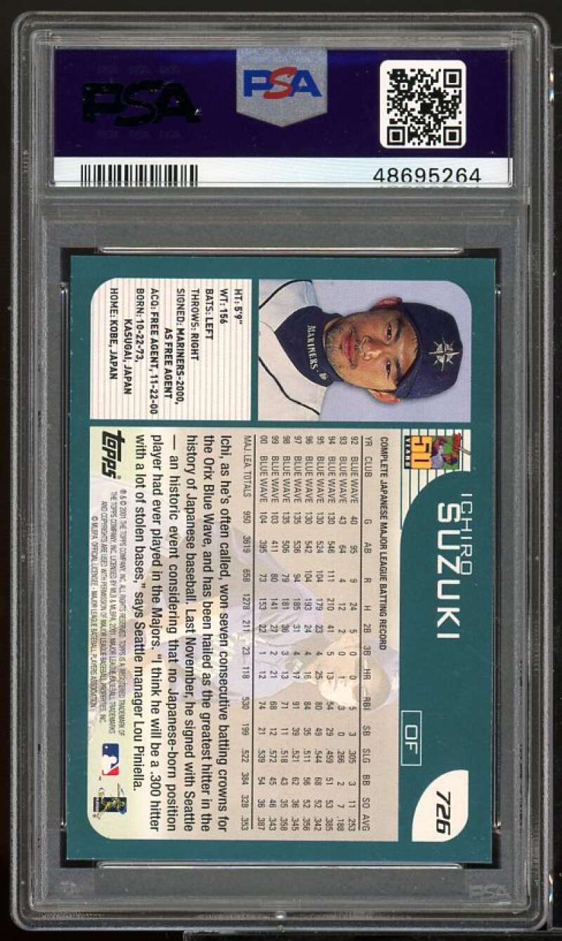 Ichiro Suzuki Rookie Card 2001 Topps Limited #726 PSA 8 Image 2