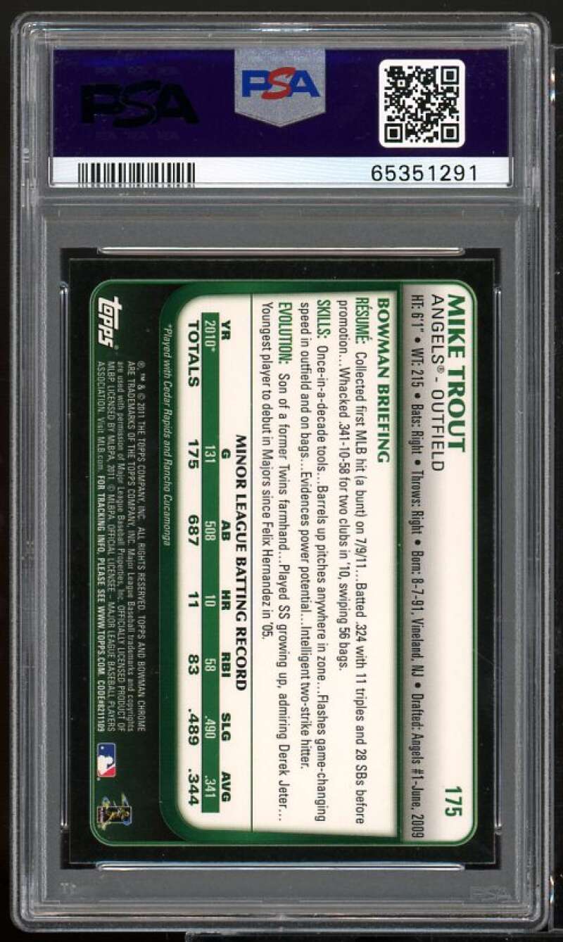 Mike Trout Rookie Card 2011 Bowman Chrome #175 PSA 9 Image 2