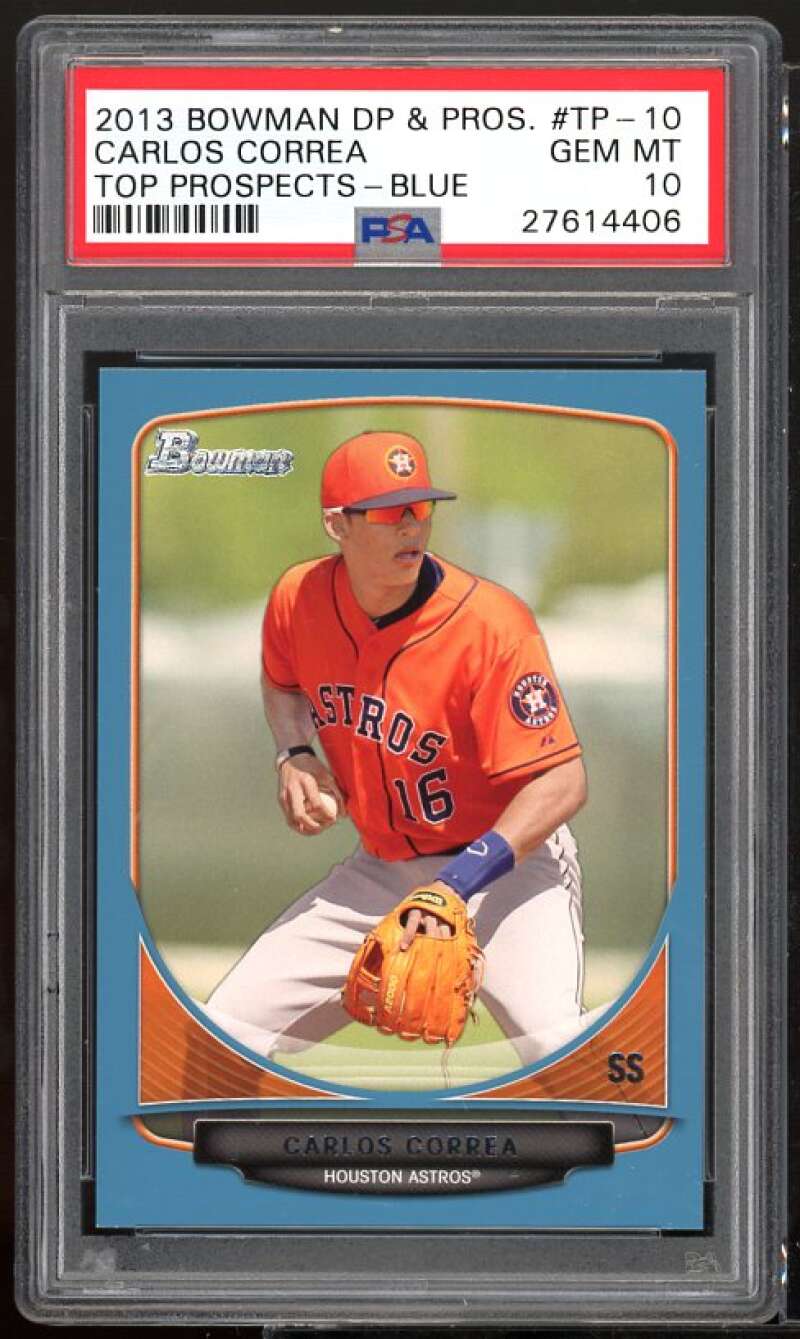 Carlos Correa Rookie Card 2013 Bowman DP &amp; Prospects Blue #TP-10 PSA 10 Image 1