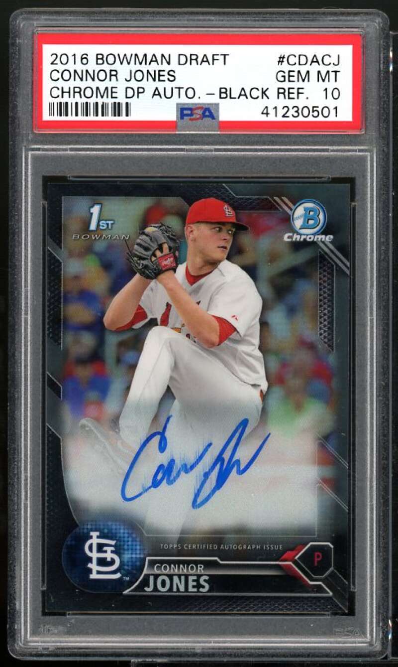 Connor Jones Rookie 2016 Bowman Chrome DP Auto Black Refractor #CDA-CJ PSA 10 Image 1